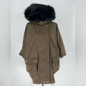 ZARA BASIC FAUX FUR HOODED‎ LIGHTER WEIGHT PARKA,3POCKETS,WIND & RAIN RESISTANT